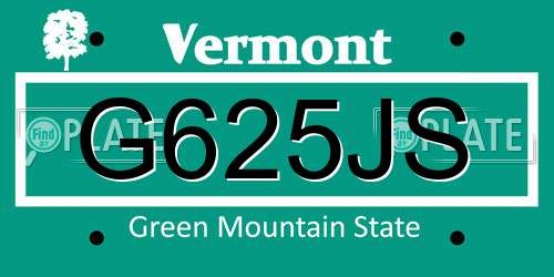 G625JS Vermont License Plate