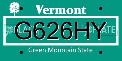 G626HY Vermont License Plate