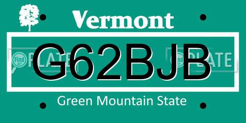 G62BJB Vermont License Plate