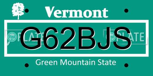 G62BJS Vermont License Plate