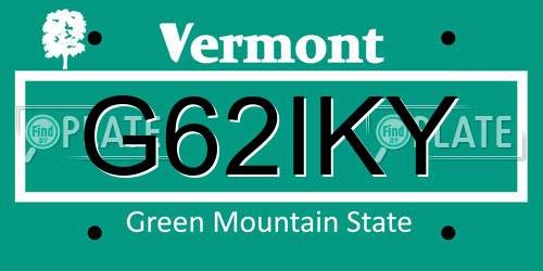 G62IKY Vermont License Plate