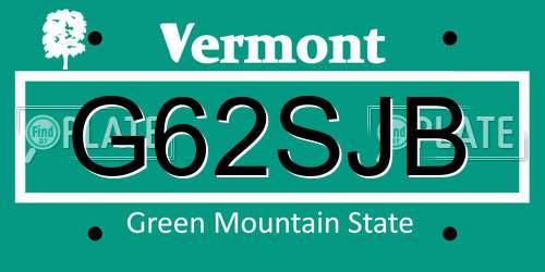 G62SJB Vermont License Plate