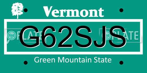 G62SJS Vermont License Plate