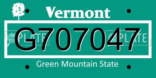 G707047 Vermont License Plate