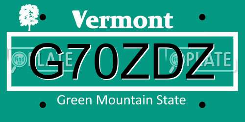 G70ZDZ Vermont License Plate
