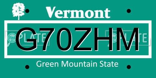 G70ZHM Vermont License Plate