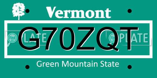 G70ZQT Vermont License Plate