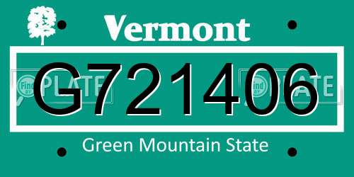 G721406 Vermont License Plate