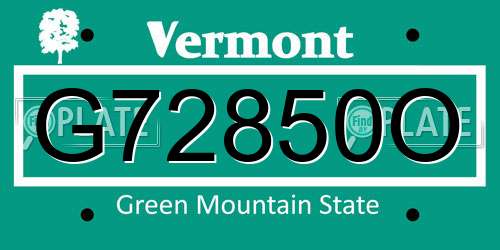 G72850O Vermont License Plate