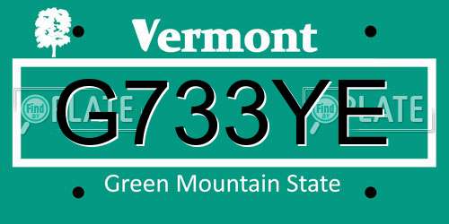 G733YE Vermont License Plate