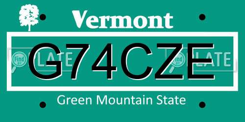 G74CZE Vermont License Plate