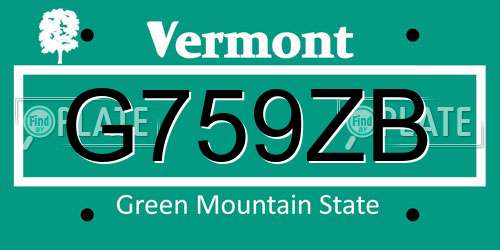 G759ZB Vermont License Plate