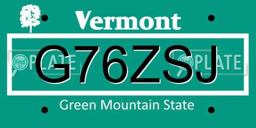 G76ZSJ Vermont License Plate