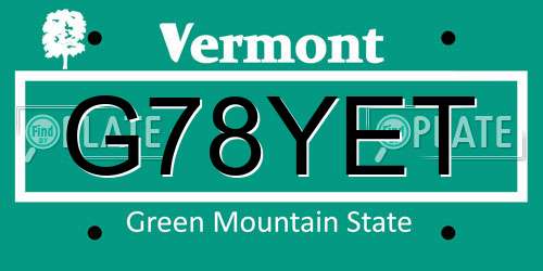 G78YET Vermont License Plate