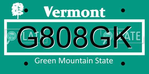 G808GK Vermont License Plate