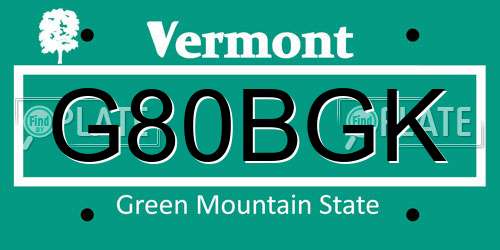 G80BGK Vermont License Plate