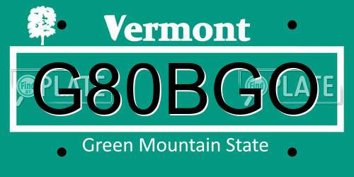 G80BGO Vermont License Plate