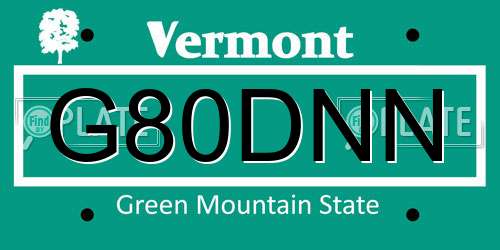 G80DNN Vermont License Plate