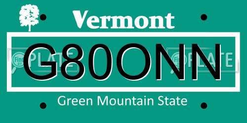 G80ONN Vermont License Plate