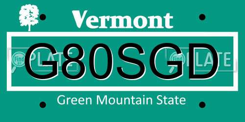G80SGD Vermont License Plate
