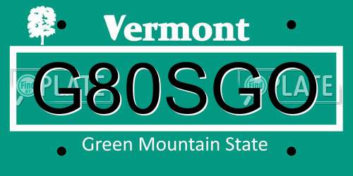 G80SGO Vermont License Plate