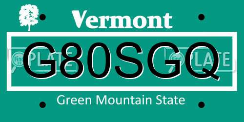 G80SGQ Vermont License Plate
