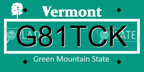 G81TCK Vermont License Plate