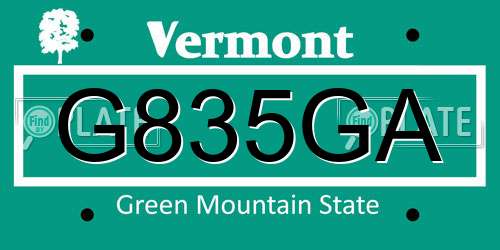 G835GA Vermont License Plate
