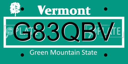 G83QBV Vermont License Plate