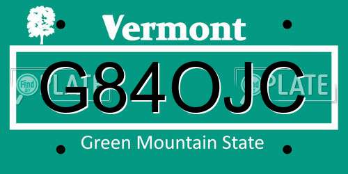 G84OJC Vermont License Plate