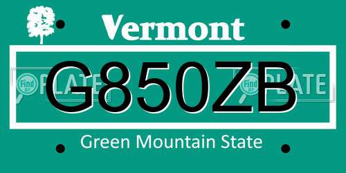 G850ZB Vermont License Plate