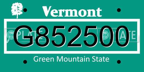 G852500 Vermont License Plate