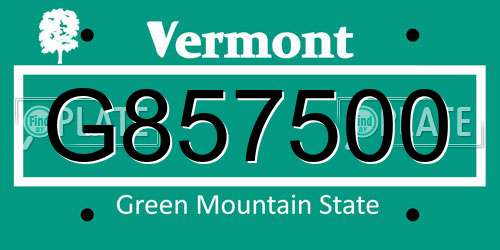 G857500 Vermont License Plate
