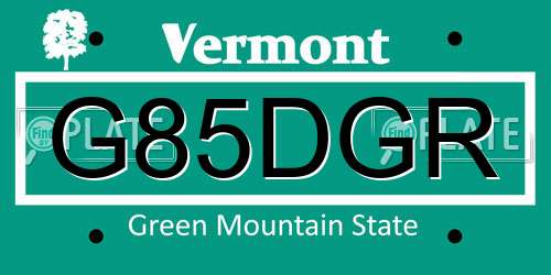 G85DGR Vermont License Plate