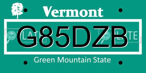 G85DZB Vermont License Plate