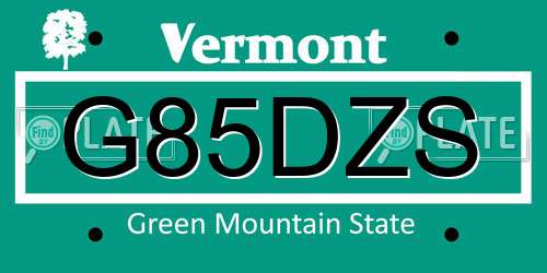 G85DZS Vermont License Plate