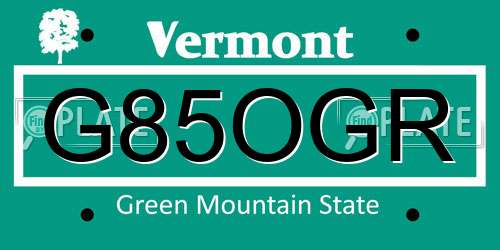 G85OGR Vermont License Plate