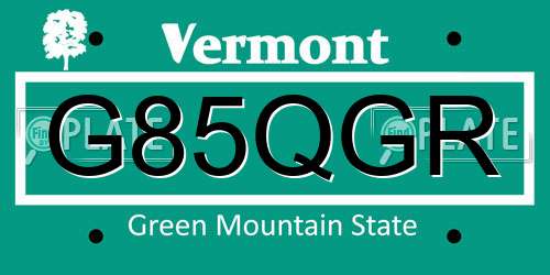 G85QGR Vermont License Plate