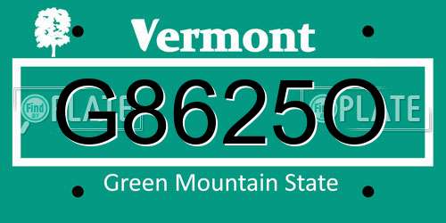 G8625O Vermont License Plate