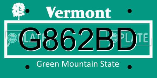 G862BD Vermont License Plate
