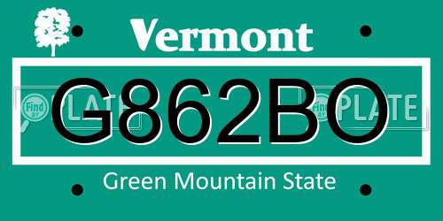G862BO Vermont License Plate
