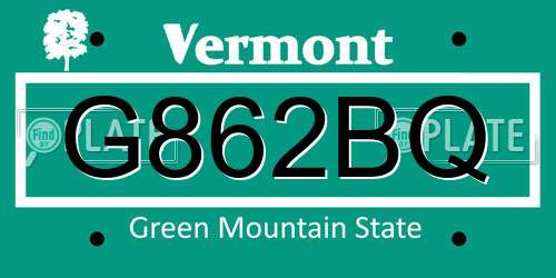 G862BQ Vermont License Plate