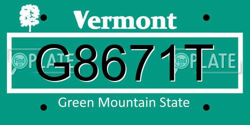 G8671T Vermont License Plate