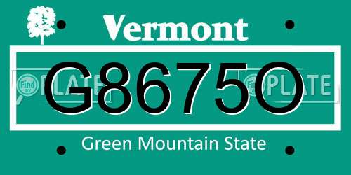 G8675O Vermont License Plate