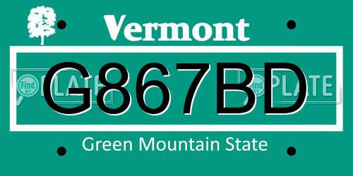 G867BD Vermont License Plate