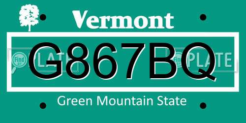 G867BQ Vermont License Plate