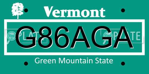 G86AGA Vermont License Plate
