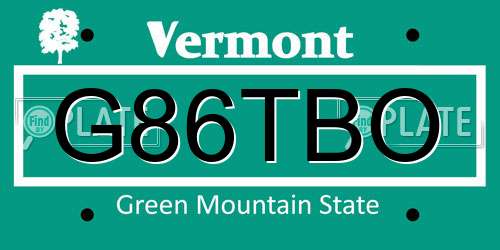 G86TBO Vermont License Plate