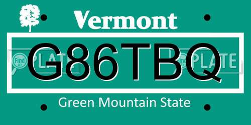 G86TBQ Vermont License Plate