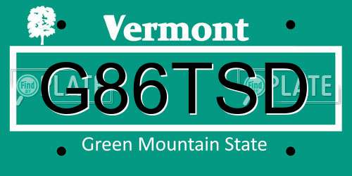 G86TSD Vermont License Plate